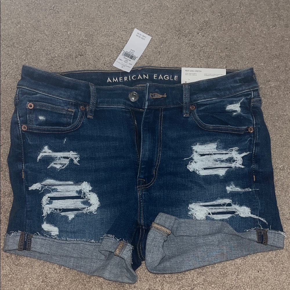 American Eagle Outfitters Distressed Dark Blue Jean Shorts